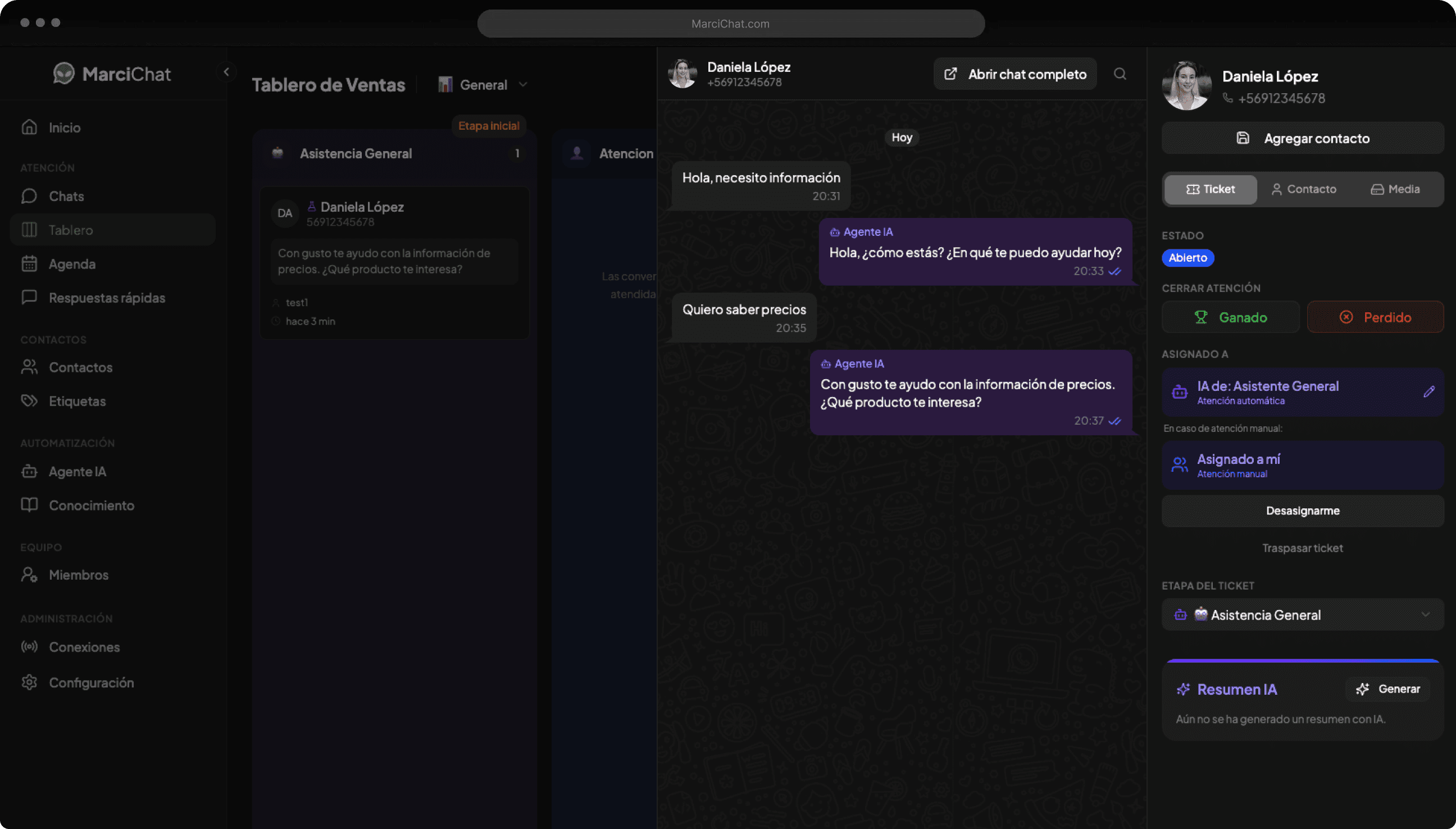 MarciChat dashboard